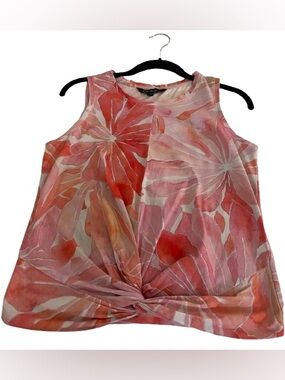 CHARLIE B Coral and Pink Floral Twist-Front Sleeveless Tank Top